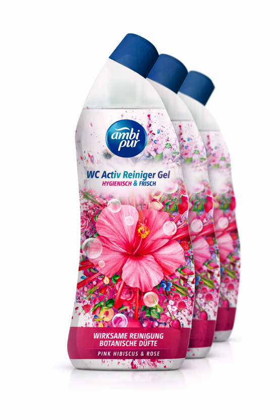 Ambi Pur WC Aktiv Gel Pink Hibiscus & Rose 3x750ml